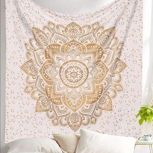 White and Gold Mandala Tapestry
